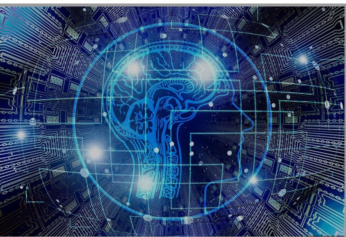 a digital image that looks like a circuit board with a outline of a human head and its cortex