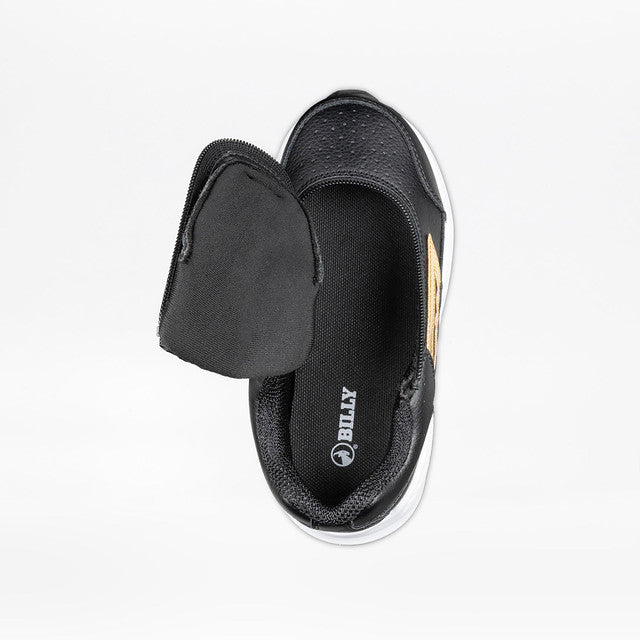 Billy Footwear (Kids) - Mid Top Goat Hoop Black/Gold Faux Leather Trainers