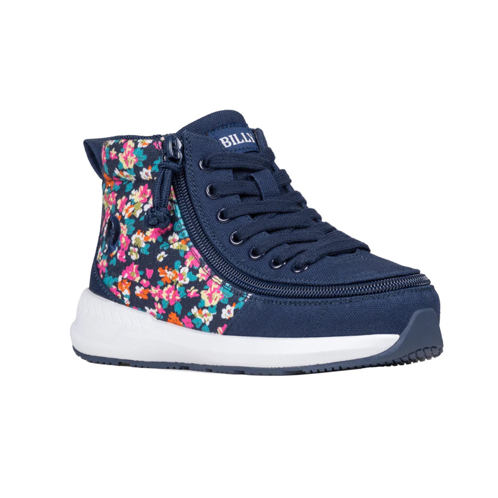 Billy Footwear (Kids) - High Top Goat Navy Floral Shoes