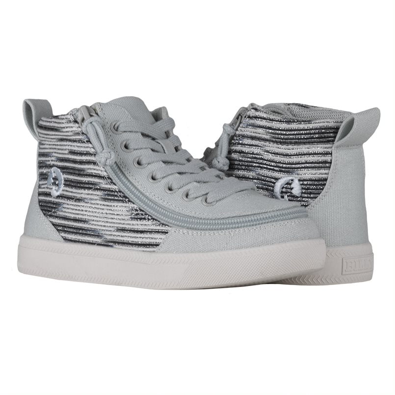 Billy Footwear (Kids) DR Fit - High Top Silver Streak Canvas Shoes