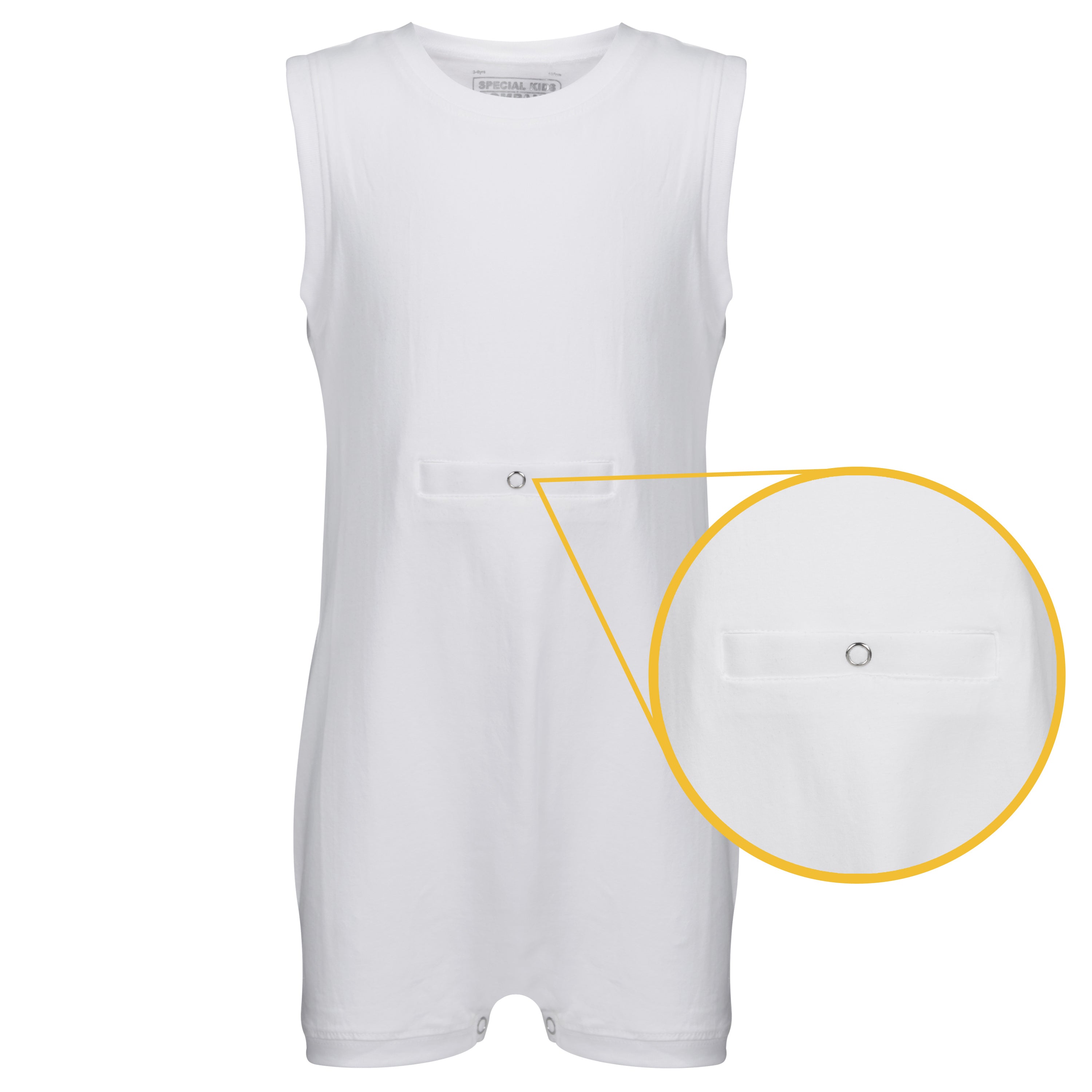KayCey_Adaptive_clothing_for_older_children_with_special_needs_Sleeveless_with_Tube_Access_White_Front