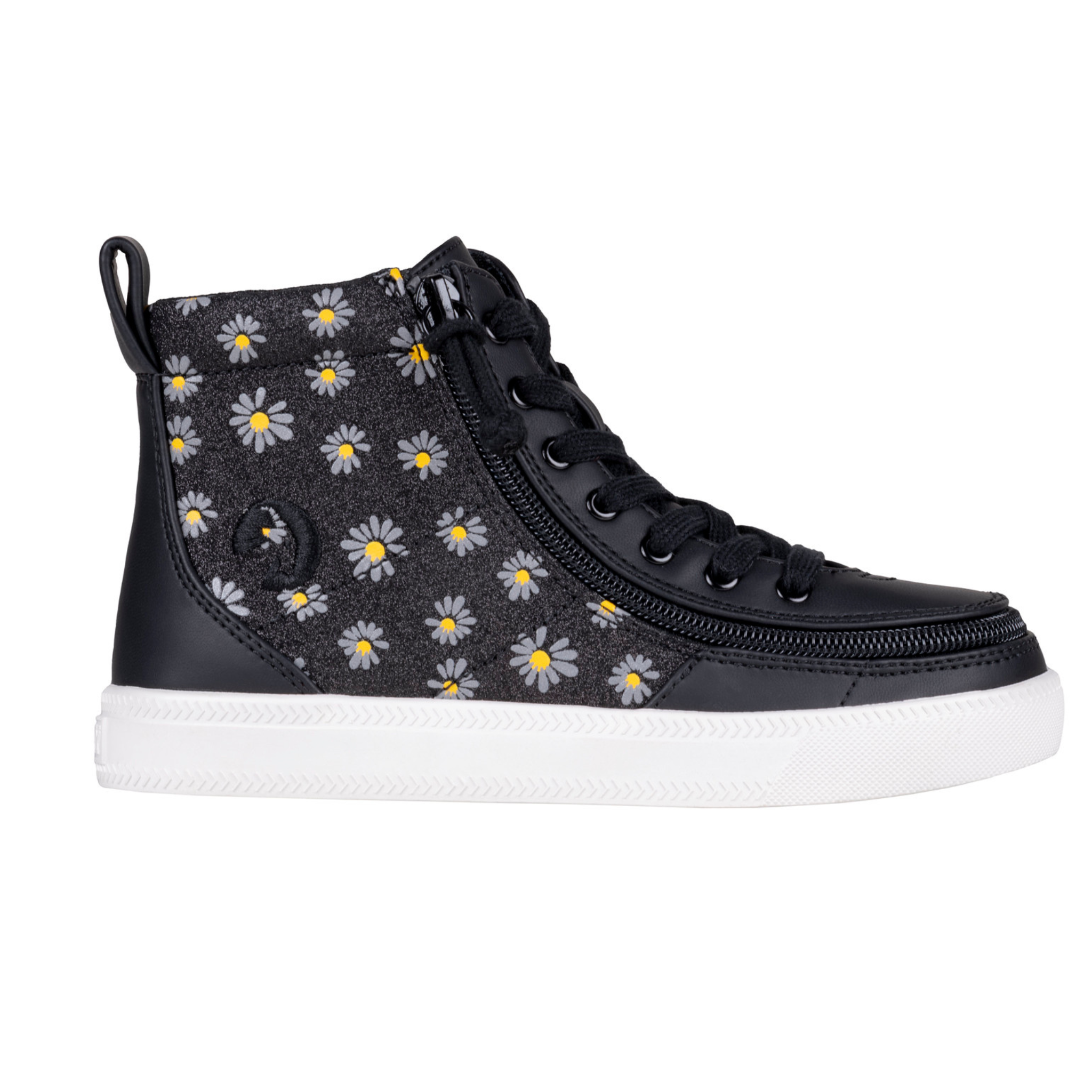 Billy Footwear (Toddlers) - High Top Black Daisy Faux Leather Shoes