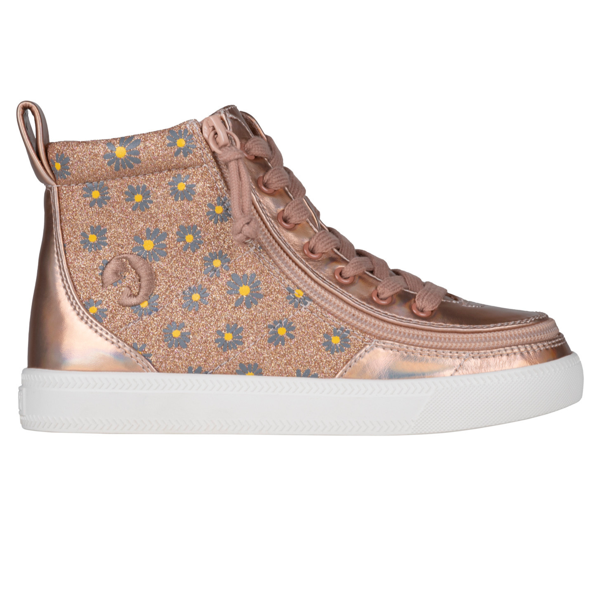 Billy Footwear (Toddlers) - High Top Rose Gold Daisy Faux Leather Shoes
