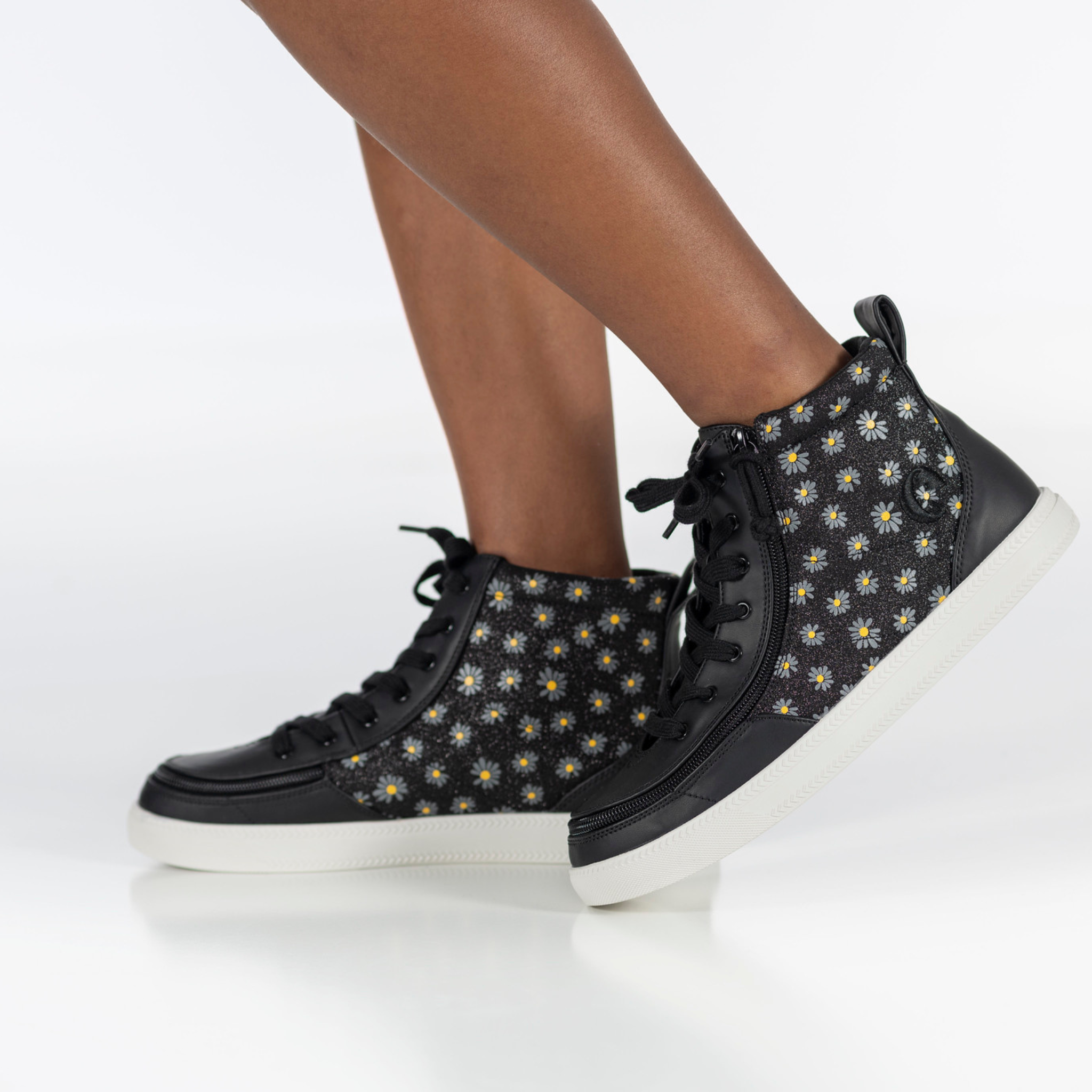 Billy Footwear (Kids) - High Top Black Daisy Faux Leather Shoes