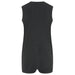 Showcasing back of garment against a white background. Charcoal, sleeveless poppervest