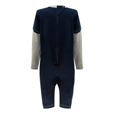 KayCey_adaptive_clothing_for_special_needs_kids_and_older_children_zip_navy_grey_back_of_jumpsuit