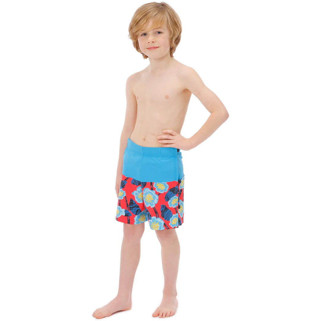 Kes-Vir Swim Wrap Shorts for Boys Floral Blue