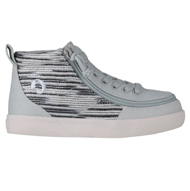 Billy Footwear (Toddlers) DR Fit - High Top Silver Streak Canvas Shoes