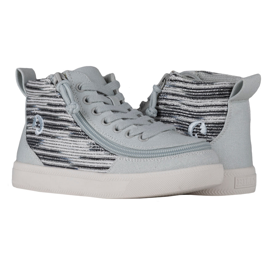 Billy Footwear (Toddlers) DR Fit - High Top Silver Streak Canvas Shoes