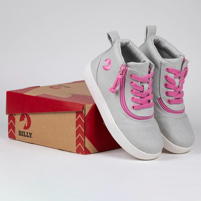 Billy Footwear (Toddlers) MDR Fit - Short Wrap High Top Grey Pink Canvas Shoes