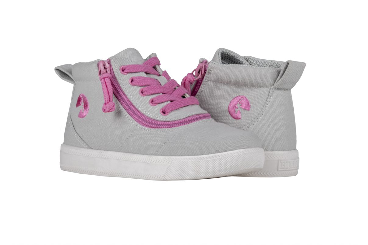 Billy Footwear (Kids) MDR Fit - Short Wrap High Top Grey Pink Canvas Shoes