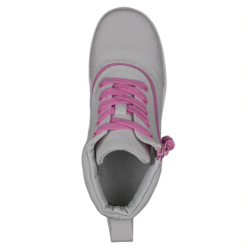 Billy Footwear (Kids) MDR Fit - Short Wrap High Top Grey Pink Canvas Shoes