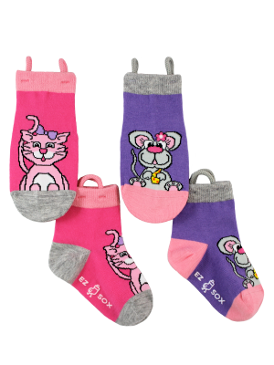 Ez_Socks_for_special_needs_toddlers_children_seamless_toes_anti_slip_pull_up_loops_pink_purple_girls