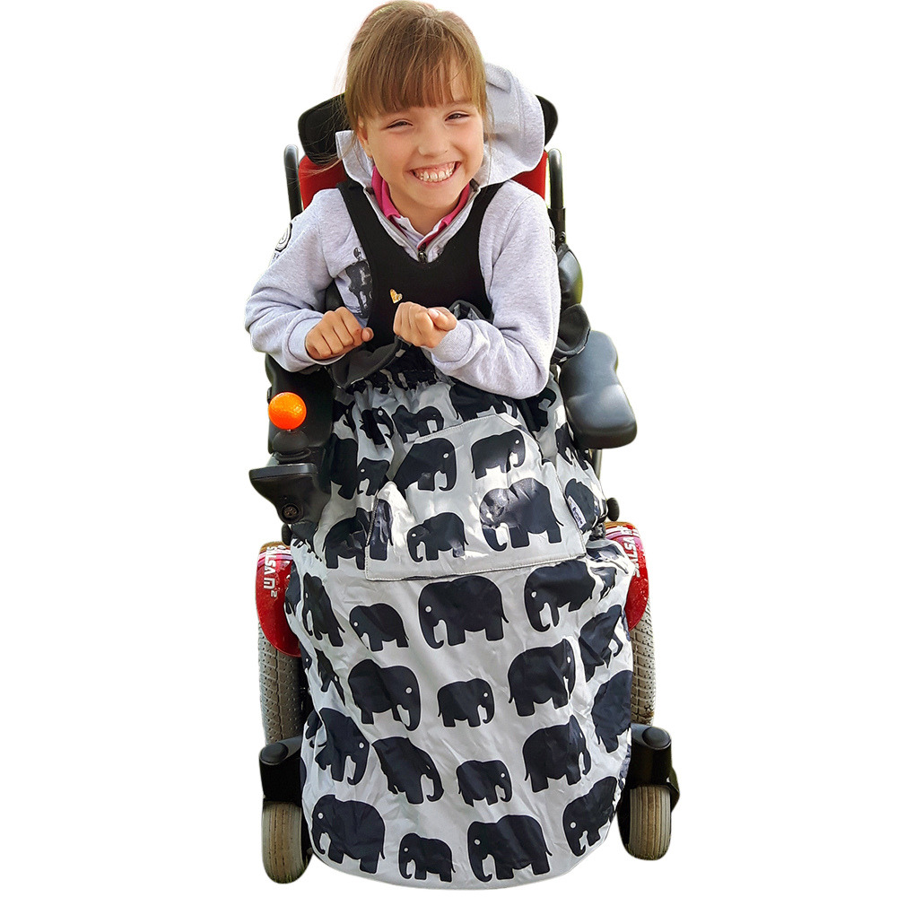 BundleBean_wheelchair_cosy_cover_kids_grey-elephants_fleece_lined_waterproof_for_special_needs