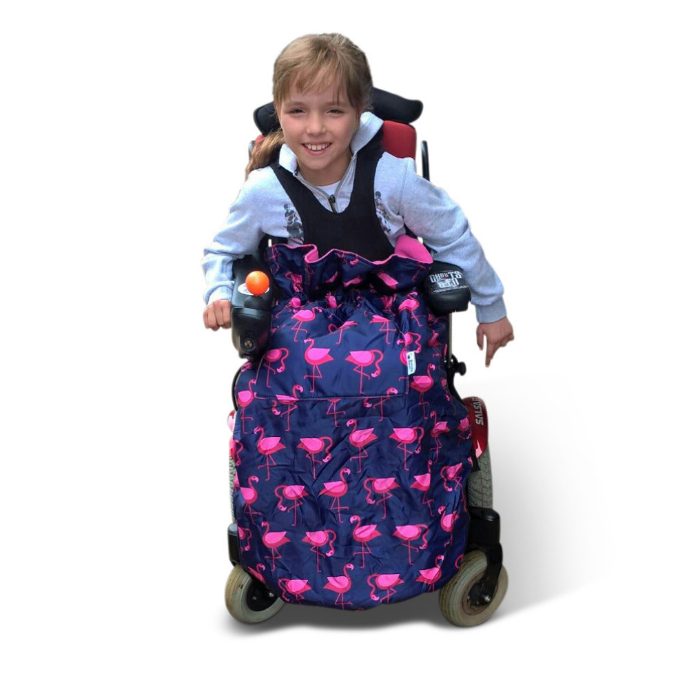 BundleBean_wheelchair_cosy_cover_kids_flamingo_fleece_lined_waterproof_fits_special_needs_buggy
